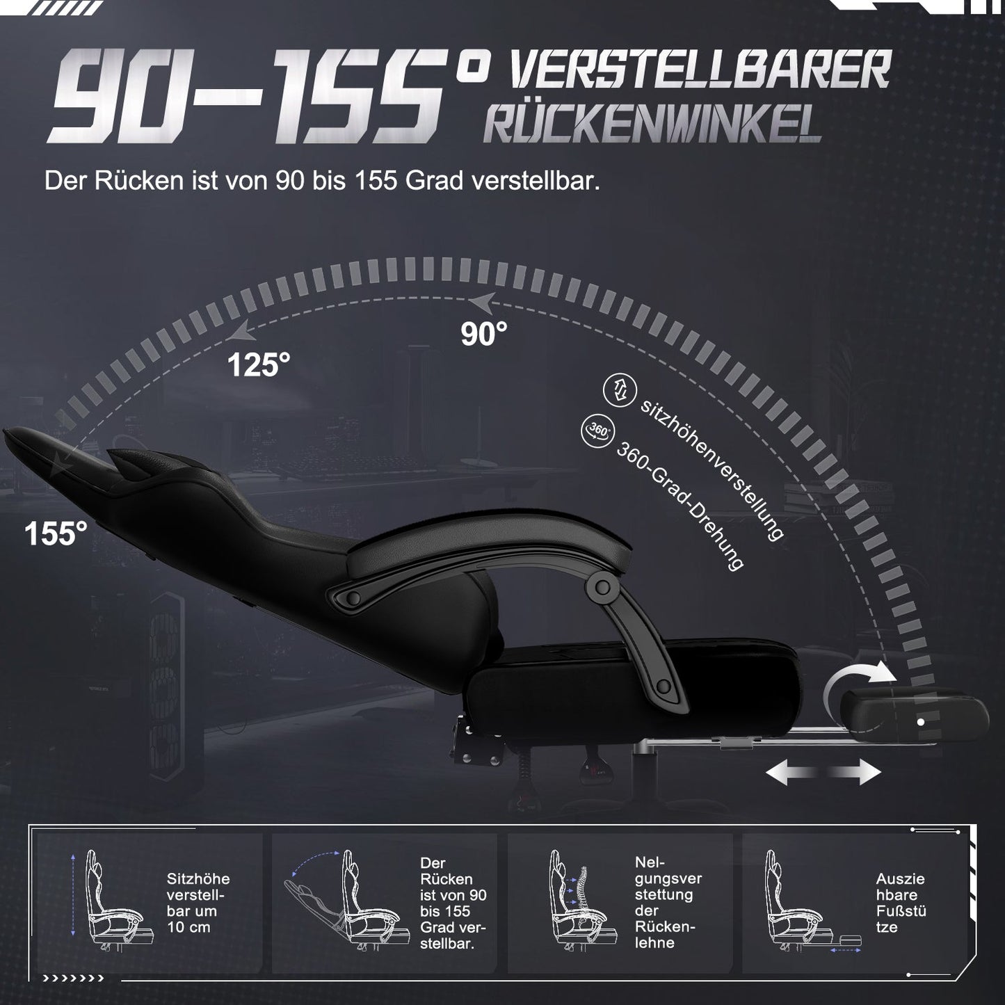 Gaming-Stuhl Gaming Stuhl mit Einteiligen Armlehnen und Ausziehbarem Fußstütze