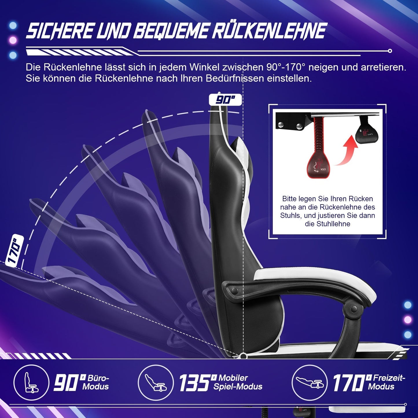 Gaming-Stuhl Gaming Stuhl mit Einteiligen Armlehnen und Ausziehbarem Fußstütze