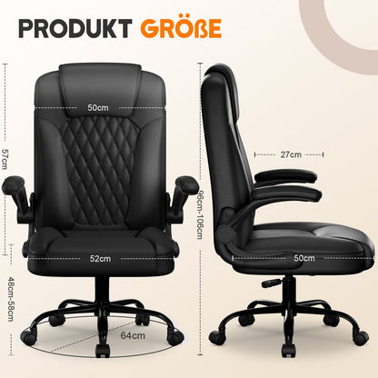 Bürostuhl Ergonomisch, Kunstleder Schreibtischstuhl 90° Klappbaren Armlehnen