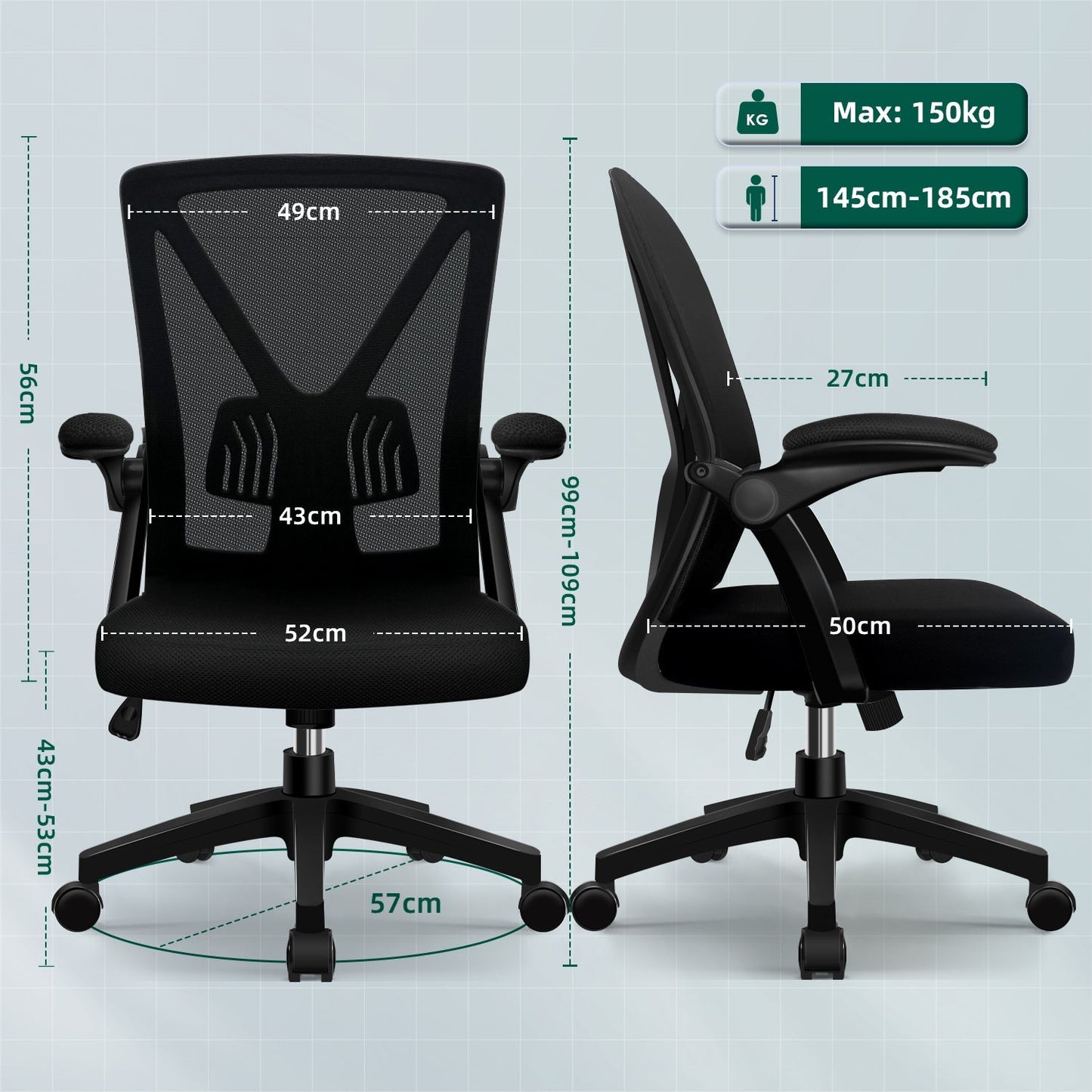 Bürostuhl Bürostuhl mit klappbaren Armlehnen,Ergonomischer Bürostuhl