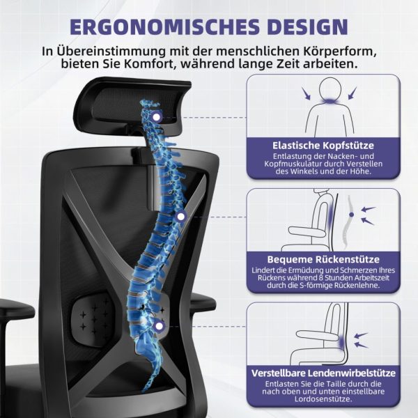 HR210 - Bürostuhl Ergonomischer Bürostuhl,Bürostuhl mit Weiches-3D-Lendenkissen – Bild 4
