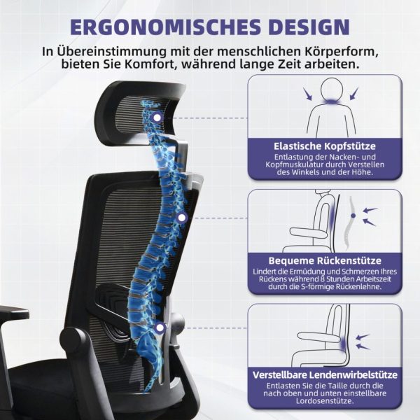 C12 - Bürostuhl Bürostuhl mit Gerauschlose Gummirollen,Ergonomischer Bürostuhl – Bild 4