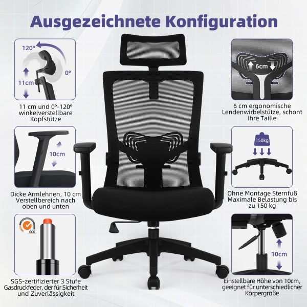 C12 - Bürostuhl Bürostuhl mit Gerauschlose Gummirollen,Ergonomischer Bürostuhl – Bild 2