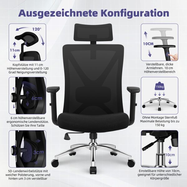 HR210 - Bürostuhl Ergonomischer Bürostuhl,Bürostuhl mit Weiches-3D-Lendenkissen – Bild 2