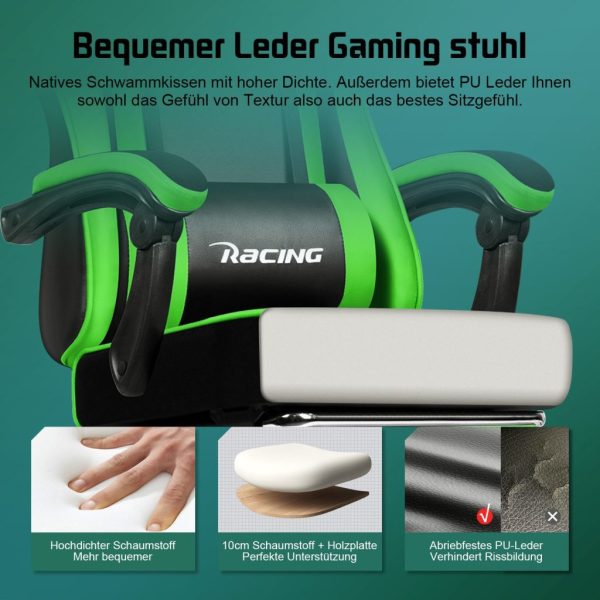 Gaming-Stuhl Gaming Stuhl mit Verstellbarer Rückenlehne und Fußstütze – Bild 4