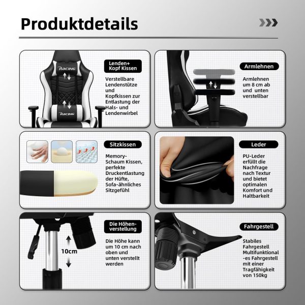 Gaming-Stuhl Gaming Stuhl Ergonomisch Gaming Chair Bürostuhl – Bild 3