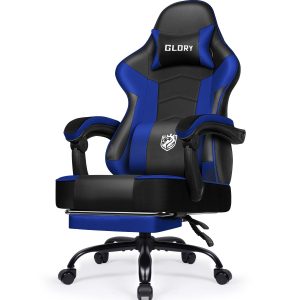 Gaming-Stuhl Ergonomischer Gamer Stuhl mit Fußstütze, Einteiligen Armlehnen