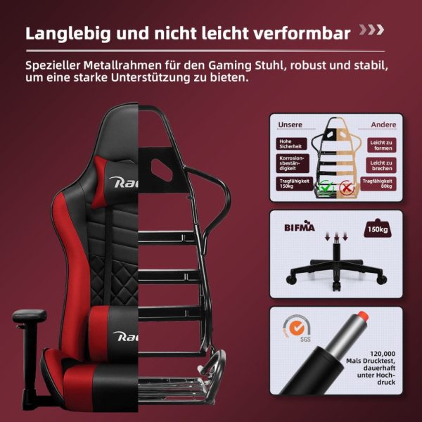 Gaming-Stuhl Gaming Stuhl Ergonomisch mit Kopfkissen und Lendenkissen – Bild 4