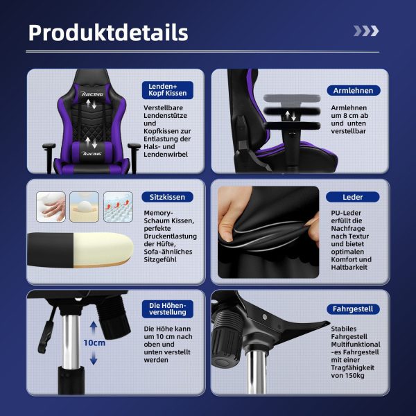 Gaming-Stuhl Gaming Stuhl Ergonomisch Gaming Chair Bürostuhl – Bild 3