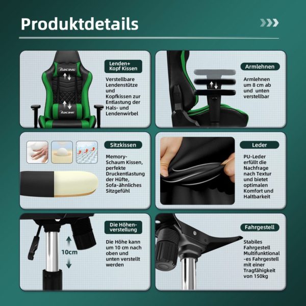 Gaming-Stuhl Ergonomischer Gaming Stuhl mit Gepolstertem Sitz – Bild 4