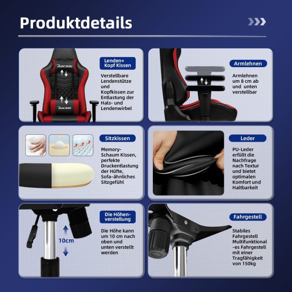 Gaming-Stuhl Gaming Stuhl Ergonomisch Gaming Chair Bürostuhl – Bild 3