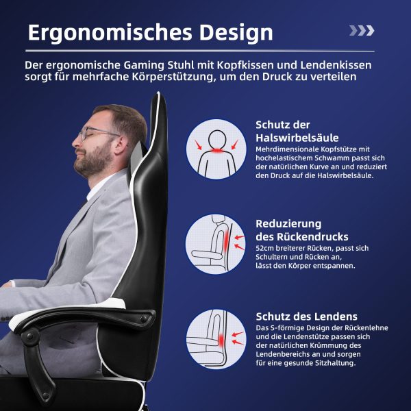 Gaming-Stuhl Gaming Stuhl, Bürostuhl Ergonomisch Wippfunktion bis zu 170° – Bild 2
