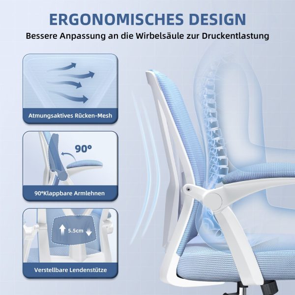 Bürostuhl Bürostuhl Ergonomischer Schreibtischstuhl mit Verstellbaren Armlehnen – Bild 3