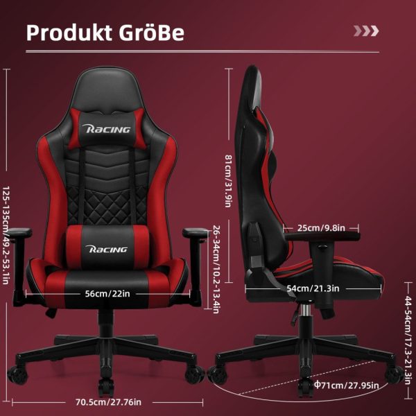 Gaming-Stuhl Gaming Stuhl Ergonomisch mit Kopfkissen und Lendenkissen – Bild 3