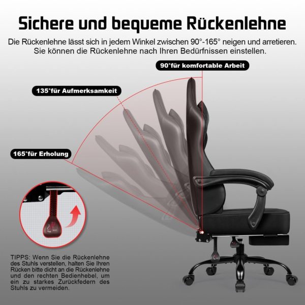 Gaming-Stuhl Gaming Stuhl mit Einteiligen Armlehnen und Ausziehbarem Fußstütze – Bild 4