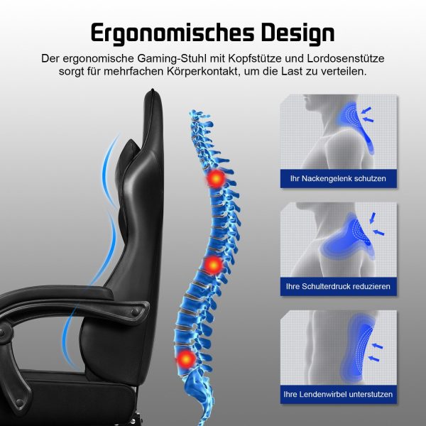 Gaming-Stuhl Gaming Stuhl mit Einteiligen Armlehnen und Ausziehbarem Fußstütze – Bild 2