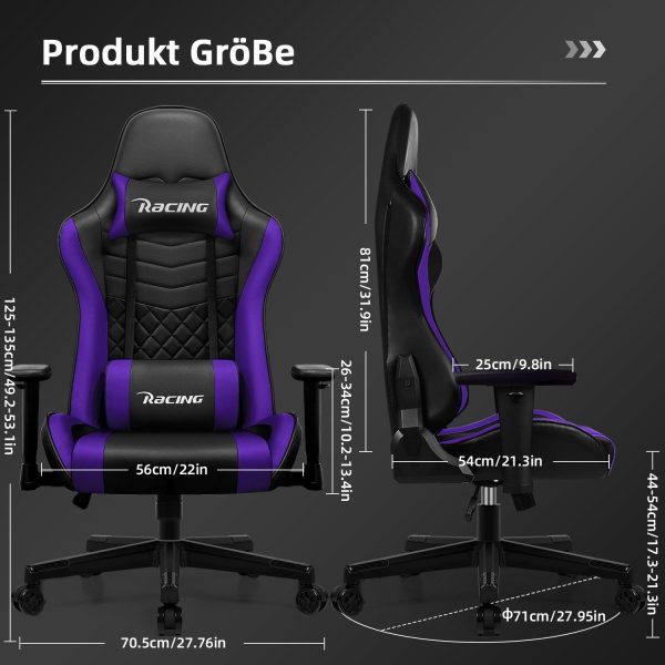 Gaming-Stuhl Gamer Stuhl Ergonomisch, Verstellbarer Bürostuhl mit Kopfkissen – Bild 2