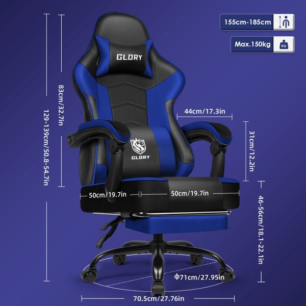 Gaming-Stuhl Ergonomischer Gamer Stuhl mit Fußstütze, Einteiligen Armlehnen – Bild 2