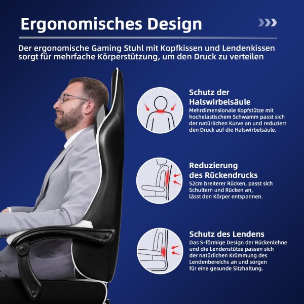 Gaming-Stuhl Gaming Stuhl mit Integrierten Armlehnen und Ausziehbarem Fußstütze – Bild 2