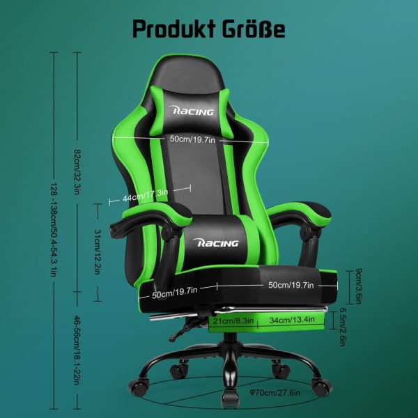 Gaming-Stuhl Gaming Stuhl mit Verstellbarer Rückenlehne und Fußstütze – Bild 3