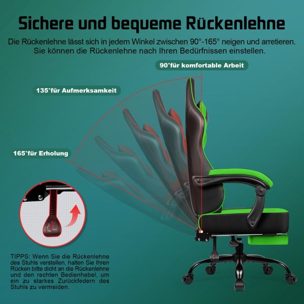 Gaming-Stuhl Gaming Stuhl mit Verstellbarer Rückenlehne und Fußstütze – Bild 2