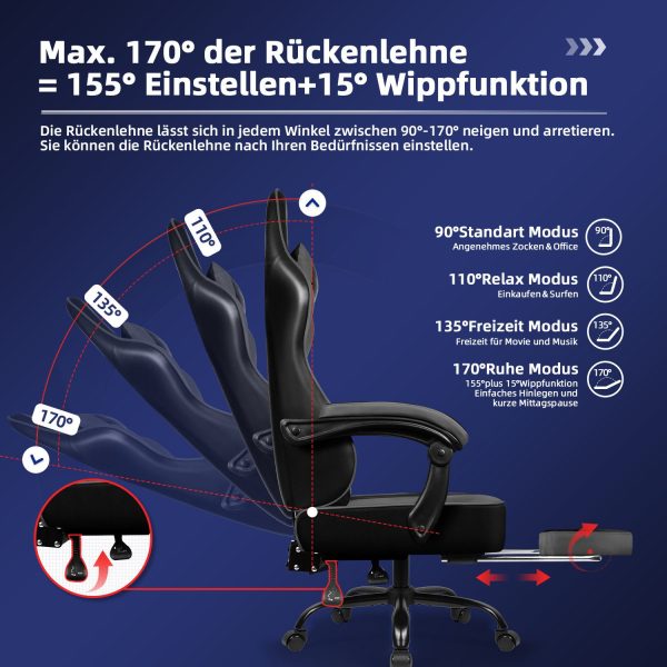 Gaming-Stuhl Gaming Stuhl, Bürostuhl Ergonomisch Wippfunktion bis zu 170° – Bild 4
